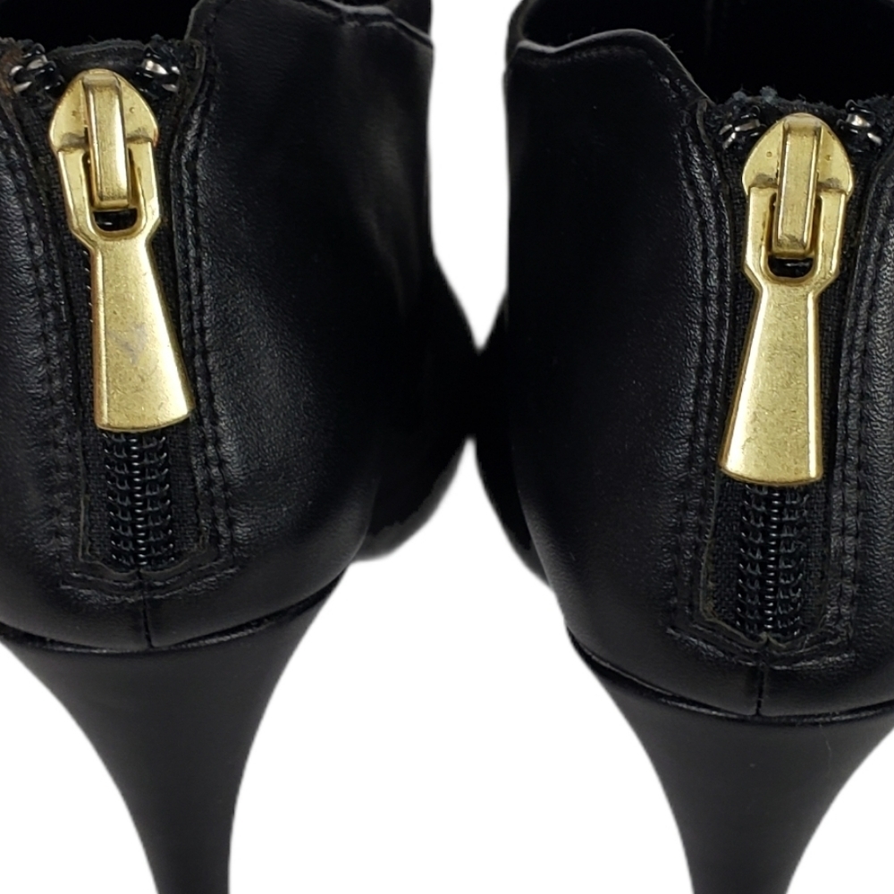 Black Suede Leather Ankle Boots Gold Zip Booties - Picture 7 of 8